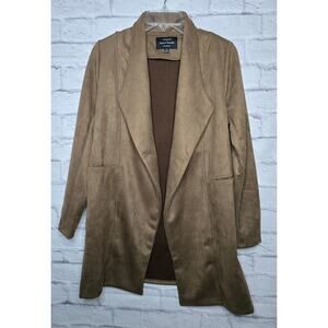 NWT Haute Monde brown Faux suede blazer coat size Small.